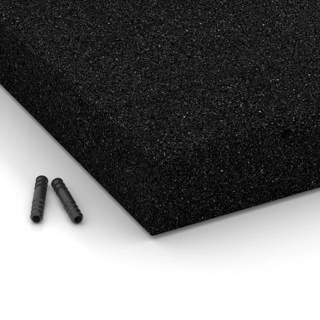 Detailaufnahme der Randausprägung von WARCO-Produkt 6271, Fallskyddsplatta – 230 cm, Format 50 x 50 x 8 cm, Farbe Antracit.