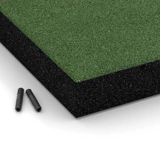 Detailaufnahme der Randausprägung von WARCO-Produkt 6273, Fallskyddsplatta – 230 cm, Format 50 x 50 x 8 cm, Farbe Gräsgrön.