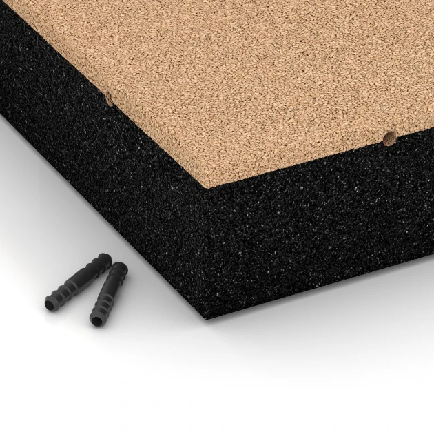 Detailaufnahme der Randausprägung von WARCO-Produkt 6231, Fallskyddsplattor, Format 50 x 50 x 11 cm, Farbe Sandbeige.