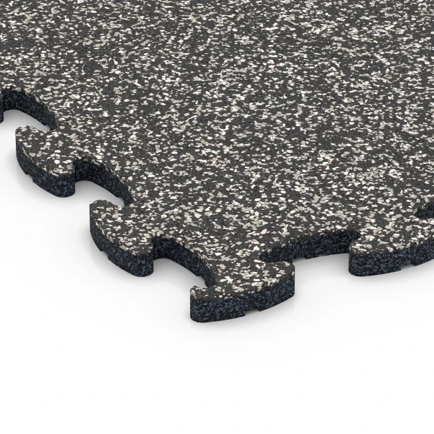 Detailaufnahme der Randausprägung von WARCO-Produkt 6778, Träningsmatta gummi, Format 44,6 x 44,6 x 1,8 cm, Farbe Mörkgrå granit.