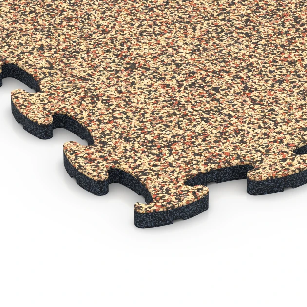 Detailaufnahme der Randausprägung von WARCO-Produkt 6826, Fitness Active gymgolv, Format 44,6 x 44,6 x 1,8 cm, Farbe Terrakotta.