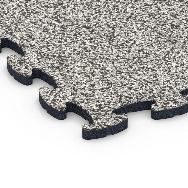 Detailaufnahme der Randausprägung von WARCO-Produkt 6860, Fitness Max gymgolv, Format 44,6 x 44,6 x 1,8 cm, Farbe Grå granit.
