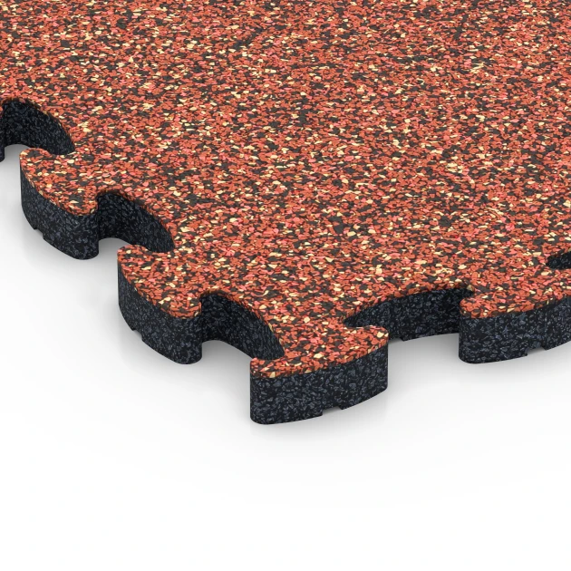 Detailaufnahme der Randausprägung von WARCO-Produkt 6935, Fallskyddsplatta pussel, Format 44,6 x 44,6 × 2,8 cm, Farbe Etna.