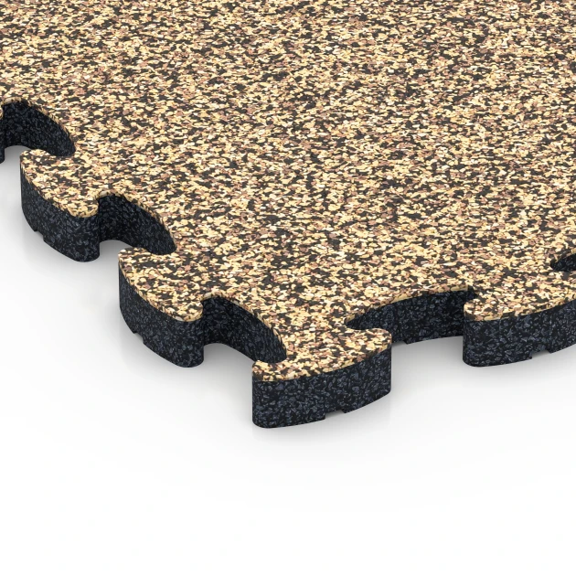 Detailaufnahme der Randausprägung von WARCO-Produkt 6939, Fallskyddsplatta pussel, Format 44,6 x 44,6 × 2,8 cm, Farbe Rattan.