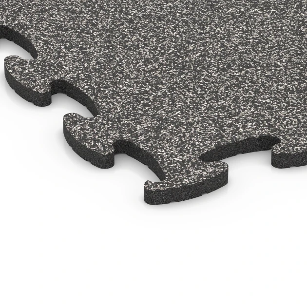 Detailaufnahme der Randausprägung von WARCO-Produkt 6886, Fitness Max gymgolv, Format 98 x 98 x 2,8 cm, Farbe Mörkgrå granit.