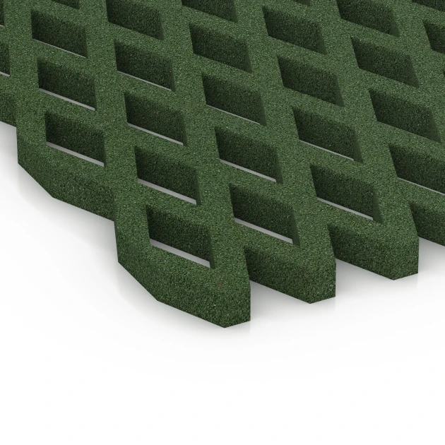 Detailaufnahme der Randausprägung von WARCO-Produkt 7011, Fallskyddsmatta med galler, Format 100 x 100 x 4 cm, Farbe Gräsgrön.