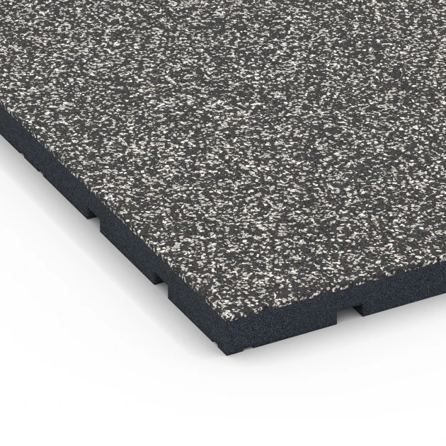 Detailaufnahme der Randausprägung von WARCO-Produkt 7132, Gymgolv för utomhusbruk, Format 60 x 60 x 3 cm | 0,36 m², Farbe Mörkgrå granit.