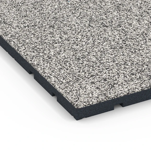 Detailaufnahme der Randausprägung von WARCO-Produkt 7133, Gymgolv för utomhusbruk, Format 60 x 60 x 3 cm | 0,36 m², Farbe Grå granit.