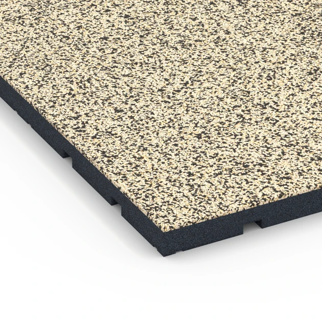 Detailaufnahme der Randausprägung von WARCO-Produkt 7138, Gymgolv för utomhusbruk, Format 60 x 60 x 3 cm | 0,36 m², Farbe Travertin.