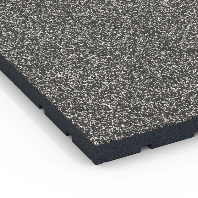 Detailaufnahme der Randausprägung von WARCO-Produkt 7141, Gymgolv för utomhusbruk, Format 60 x 60 x 4 cm | 0,36 m², Farbe Mörkgrå granit.