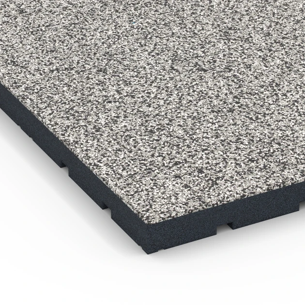 Detailaufnahme der Randausprägung von WARCO-Produkt 7142, Gymgolv för utomhusbruk, Format 60 x 60 x 4 cm | 0,36 m², Farbe Grå granit.