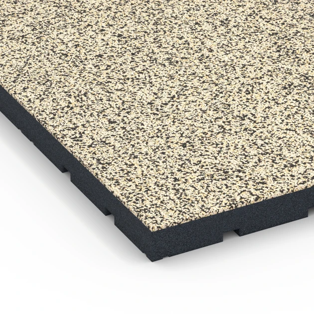 Detailaufnahme der Randausprägung von WARCO-Produkt 7147, Gymgolv för utomhusbruk, Format 60 x 60 x 4 cm | 0,36 m², Farbe Travertin.
