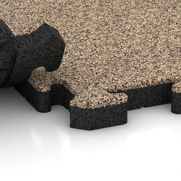 Großaufnahme vom Verbindungssystem von WARCO-Boden 5907 - Eventklickplatta utomhus im Farbdesign Travertin. Abmessungen 50 x 50 x 4 cm | 0,25 m².