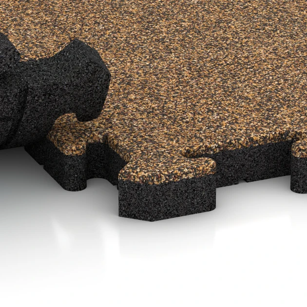 Großaufnahme vom Verbindungssystem von WARCO-Boden 2931 - Poolplatta im Farbdesign Rattan. Abmessungen 50 x 50 x 4 cm | 0,25 m².