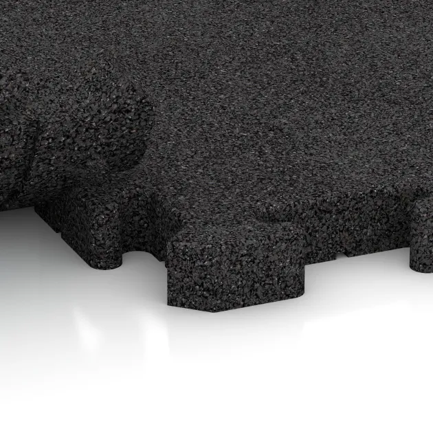Großaufnahme vom Verbindungssystem von WARCO-Boden 3653 - Paddockmatta im Farbdesign Anthracite. Abmessungen 500 x 500 x 40 mm.