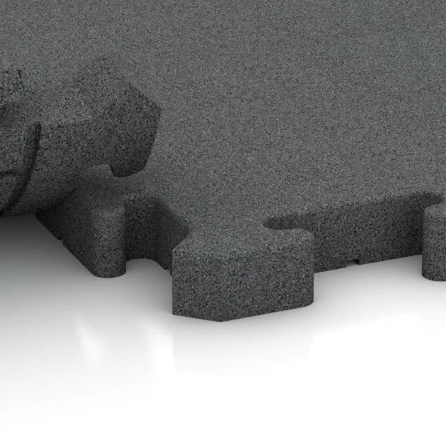 Großaufnahme vom Verbindungssystem von WARCO-Boden 3478 - Spiel-Bodenbelag im Farbdesign Skiffergrå. Abmessungen 100 x 100 x 4 cm | 1,00 m².