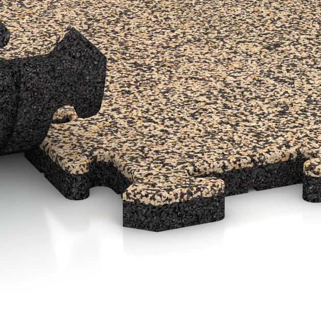 Großaufnahme vom Verbindungssystem von WARCO-Boden 2614 - Trädgårdsplattor im Farbdesign Travertin. Abmessungen 500 x 500 x 30 mm.