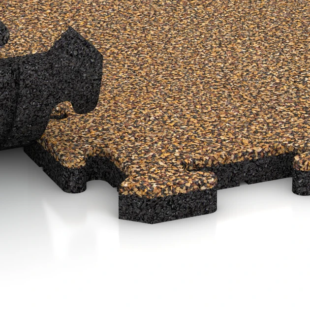 Großaufnahme vom Verbindungssystem von WARCO-Boden 5846 - Eventklickplatta utomhus im Farbdesign Rattan. Abmessungen 50 x 50 x 3 cm | 0,25 m².