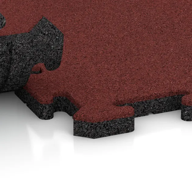 Großaufnahme vom Verbindungssystem von WARCO-Boden 5297 - Poolplatta im Farbdesign Korallröd. Abmessungen 500 x 500 x 30 mm.