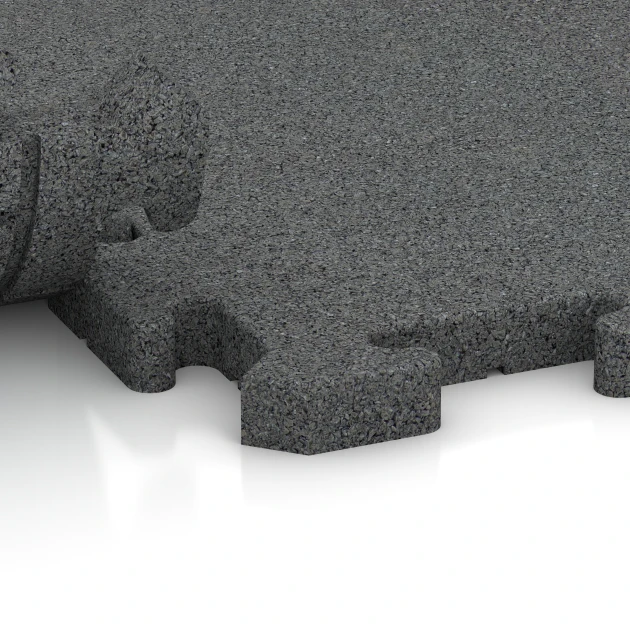 Großaufnahme vom Verbindungssystem von WARCO-Boden 2770 - Fallskyddsplatta med pusselkoppling im Farbdesign Skiffergrå. Abmessungen 50 x 50 x 3 cm | 0,25 m².