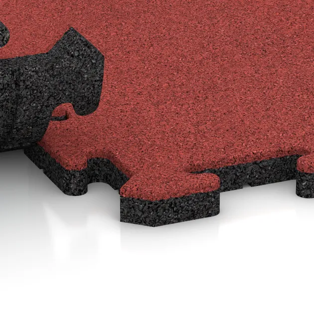Großaufnahme vom Verbindungssystem von WARCO-Boden 6025 - Trappflisa im Farbdesign Rose. Abmessungen 1000 x 1000 x 30 mm.