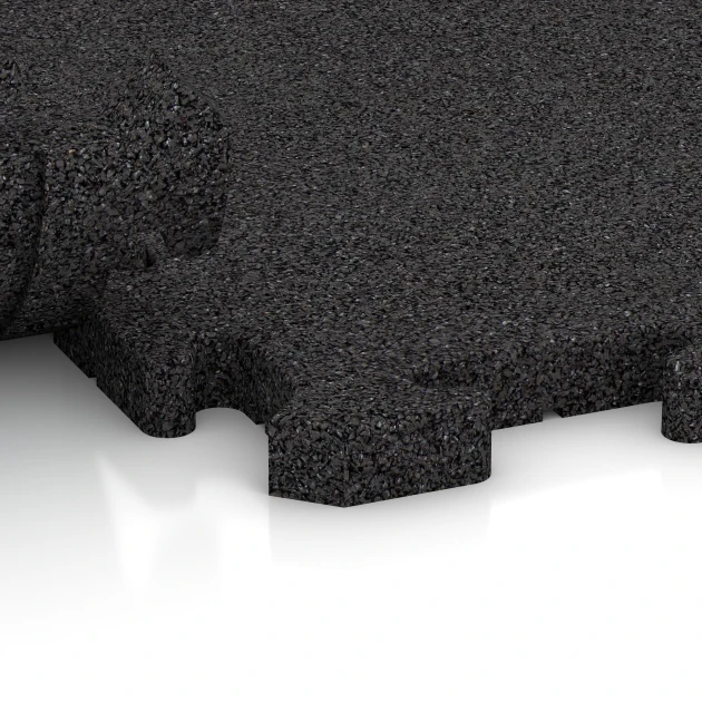 Großaufnahme vom Verbindungssystem von WARCO-Boden 3324 - Spiel-Bodenbelag im Farbdesign Antracit. Abmessungen 100 x 100 x 3 cm | 1,00 m².