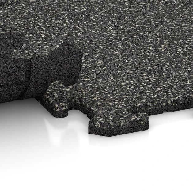 Großaufnahme vom Verbindungssystem von WARCO-Boden 0051 - Balkongtrall im Farbdesign Mörkgrå granit. Abmessungen 50 x 50 x 1,8 cm | 0,25 m².