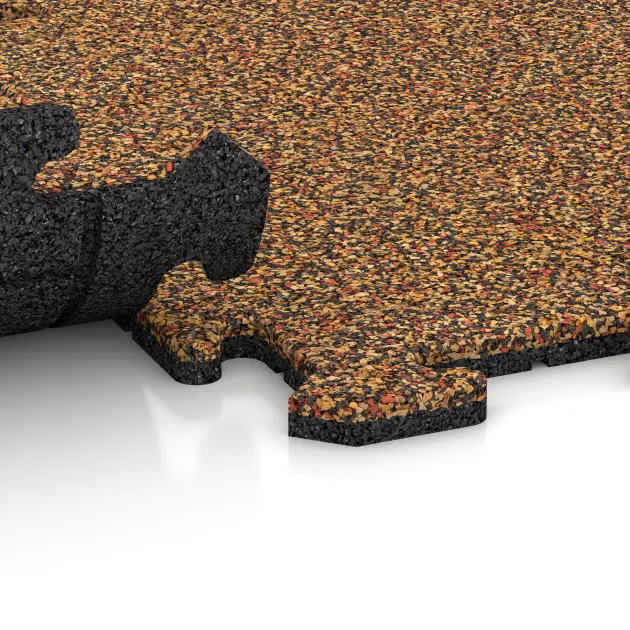 Großaufnahme vom Verbindungssystem von WARCO-Boden 3901 - Hundsportgolv HD im Farbdesign Terra Cotta. Abmessungen 500 x 500 x 18 mm.