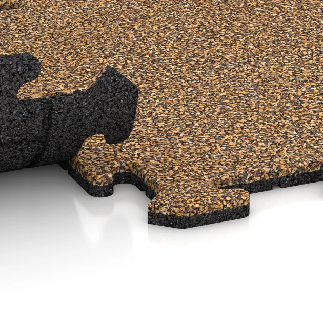 Großaufnahme vom Verbindungssystem von WARCO-Boden 0151 - Träningsmatta 18 mm im Farbdesign Rattan. Abmessungen 50 x 50 x 1,8 cm | 0,25 m².