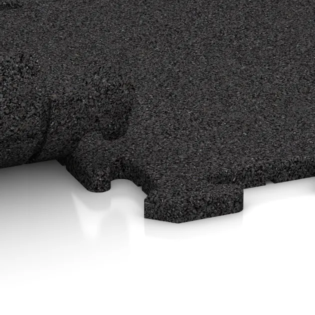 Großaufnahme vom Verbindungssystem von WARCO-Boden 3919 - Hundsportgolv HD im Farbdesign Anthracite. Abmessungen 500 x 500 x 18 mm.