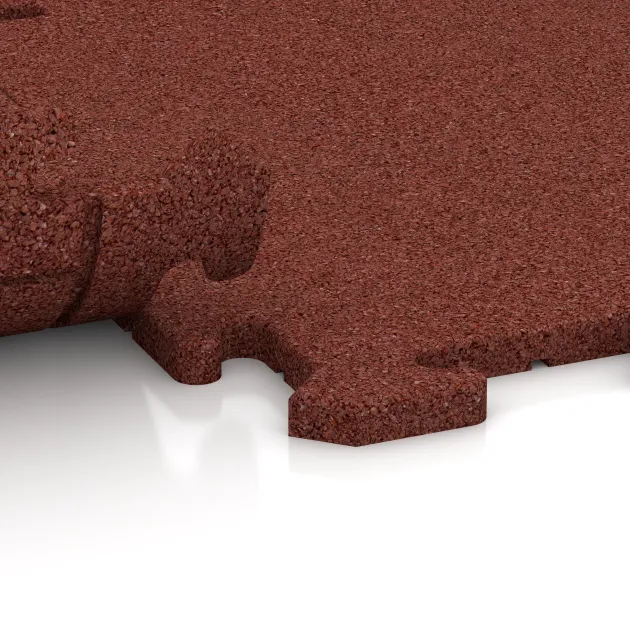 Großaufnahme vom Verbindungssystem von WARCO-Boden 3920 - Hundsportgolv HD im Farbdesign Murgröngult. Abmessungen 500 x 500 x 18 mm.
