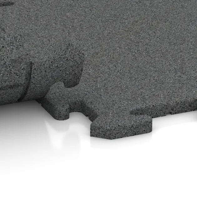 Großaufnahme vom Verbindungssystem von WARCO-Boden 3914 - Hundgolvplatta im Farbdesign Skiffergrå. Abmessungen 500 x 500 x 18 mm.
