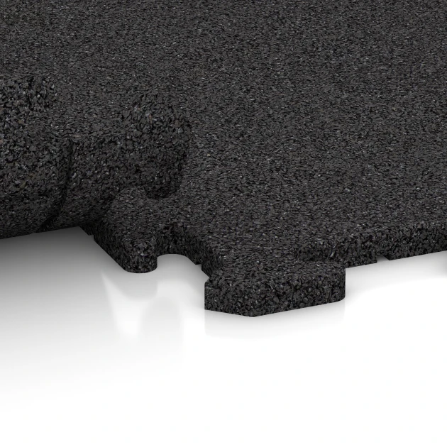 Großaufnahme vom Verbindungssystem von WARCO-Boden 0370 - Träningsmatta 18 mm im Farbdesign Antracit. Abmessungen 100 x 100 x 1,8 cm | 1,00 m².