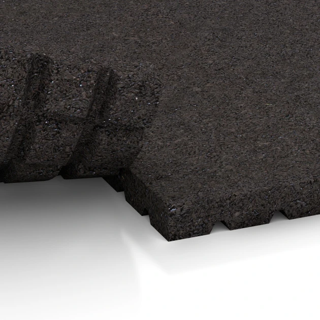 Großaufnahme vom Verbindungssystem von WARCO-Boden 3640 - Stallmatta HD im Farbdesign Antracit. Abmessungen 100 x 100 x 4 cm.