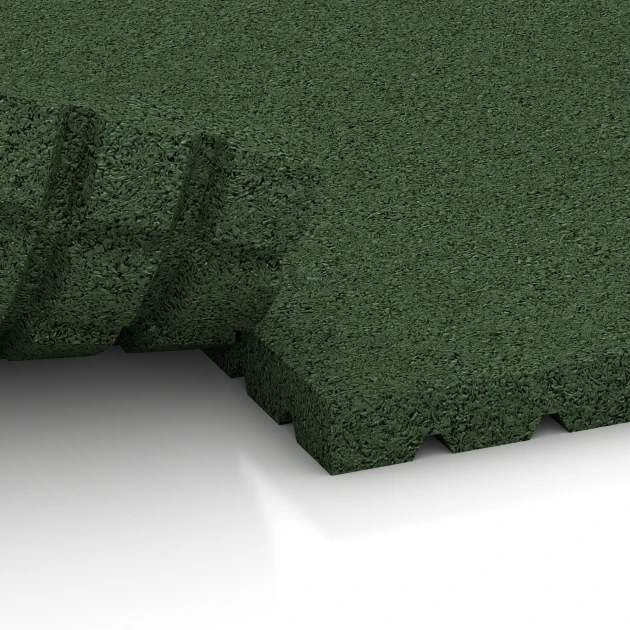 Großaufnahme vom Verbindungssystem von WARCO-Boden 3642 - Stallmatta HD im Farbdesign Gräsgrön. Abmessungen 100 x 100 x 4 cm.
