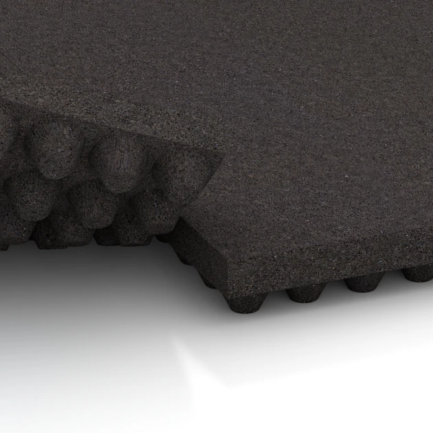 Großaufnahme vom Verbindungssystem von WARCO-Boden 3643 - Lyxig stallmatta im Farbdesign Antracit. Abmessungen 1000 x 500 x 55 mm.