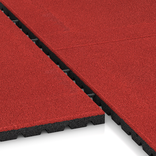 Großaufnahme vom Verbindungssystem von WARCO-Boden 0773 - Fallskyddsmatta i gummi im Farbdesign Rose. Abmessungen 1000 x 1000 x 40 mm.