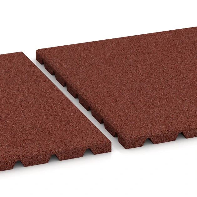 Großaufnahme vom Verbindungssystem von WARCO-Boden 0533 - Golvplattor för balkong im Farbdesign Tegelröd. Abmessungen 50 × 50 × 2,5 cm.