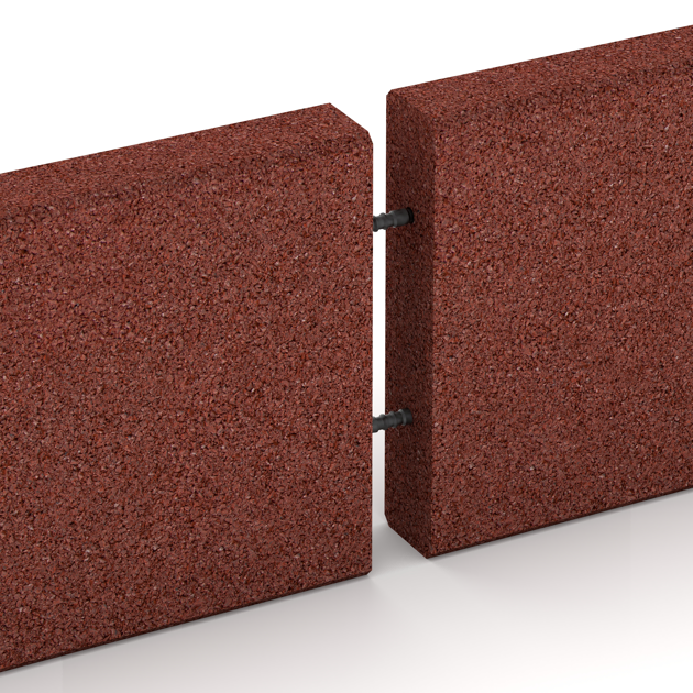 Großaufnahme vom Verbindungssystem von WARCO-Boden 2591 - Gummikantsten im Farbdesign Murgröngult. Abmessungen 1000 x 50 x 250 mm.