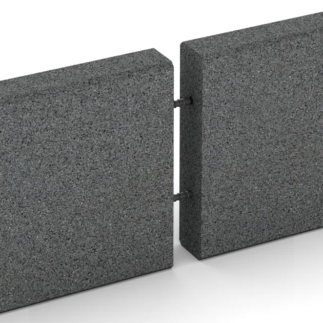 Großaufnahme vom Verbindungssystem von WARCO-Boden 2595 - Gummikantsten im Farbdesign Skiffergrå. Abmessungen 1000 x 50 x 250 mm.