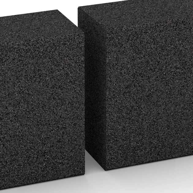 Großaufnahme vom Verbindungssystem von WARCO-Boden 7028 - Gummiblocksteg av gummigranulat im Farbdesign Antracit. Abmessungen 100 x 30 x 15 cm.