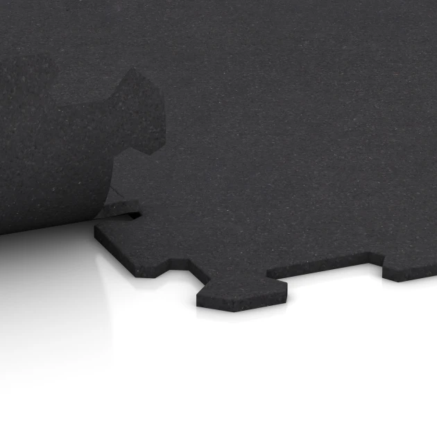 Großaufnahme vom Verbindungssystem von WARCO-Boden 1064 - Fitnessgolv Kompakt im Farbdesign Matt Antracit. Abmessungen 970 x 970 x 8 mm | 0,94 m.