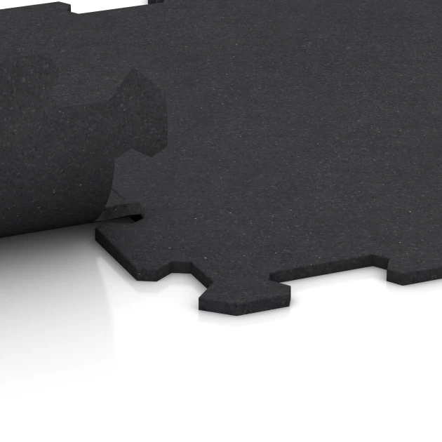 Großaufnahme vom Verbindungssystem von WARCO-Boden 0927 - Fitnessgolv Kompakt im Farbdesign Matt Antracit. Abmessungen 485 x 485 x 8 mm | 0,235 m².