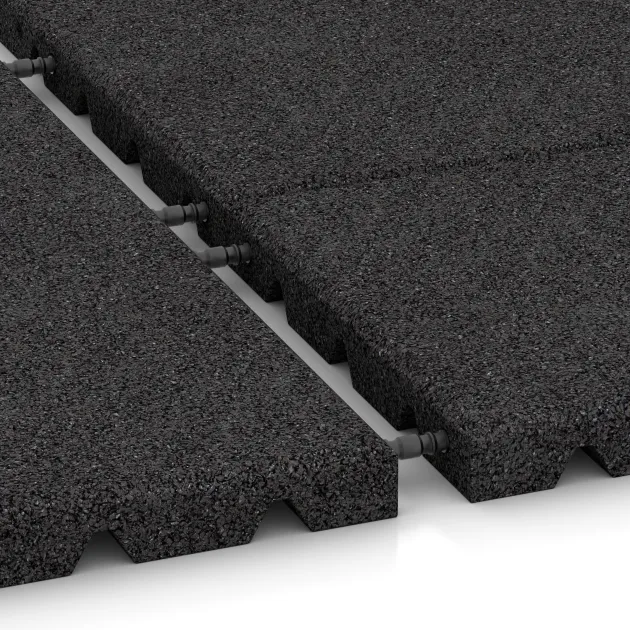 Großaufnahme vom Verbindungssystem von WARCO-Boden 0383 - halbe Platte im Farbdesign Anthracite. Abmessungen 500 x 250 x 30 mm.