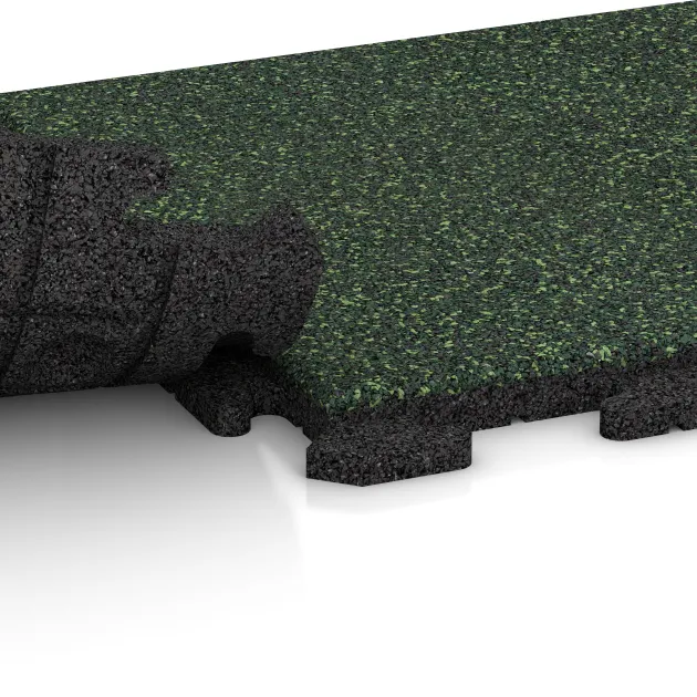 Großaufnahme vom Verbindungssystem von WARCO-Boden 1209 - Poolplatta Klassisk im Farbdesign Engelsk Gräsmatta. Abmessungen 500 x 500 x 30 mm.