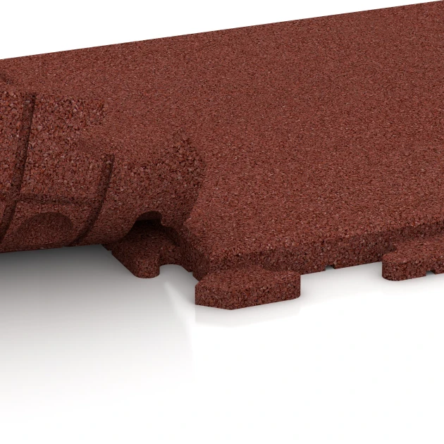 Großaufnahme vom Verbindungssystem von WARCO-Boden 5963 - Eventgolv im Farbdesign Tegelröd. Abmessungen 50 x 50 x 3 cm | 0,25 m².