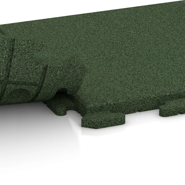 Großaufnahme vom Verbindungssystem von WARCO-Boden 5962 - Eventgolv im Farbdesign Gräsgrön. Abmessungen 50 x 50 x 3 cm | 0,25 m².