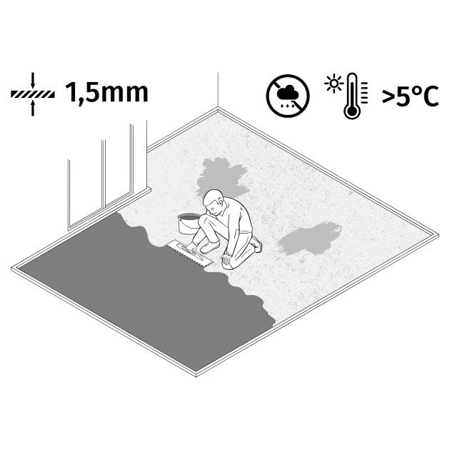 Großaufnahme vom Verbindungssystem von WARCO-Boden 0026 - ALLESDICHT – Tätskikt im Farbdesign Grått. Abmessungen 25 kg | 7,6 m².