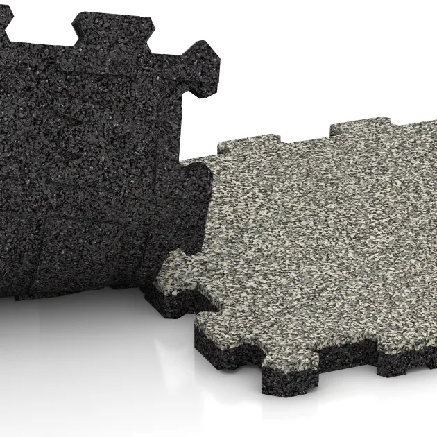 Großaufnahme vom Verbindungssystem von WARCO-Boden 5424 - Treppenbelag im Farbdesign Ljus Granit. Abmessungen 306 x 306 x 20 mm.