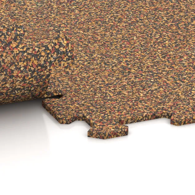 Großaufnahme vom Verbindungssystem von WARCO-Boden 1023 - Fitnessgolv Kompakt im Farbdesign Terra Cotta. Abmessungen 970 x 970 x 8 mm | 0,94 m.